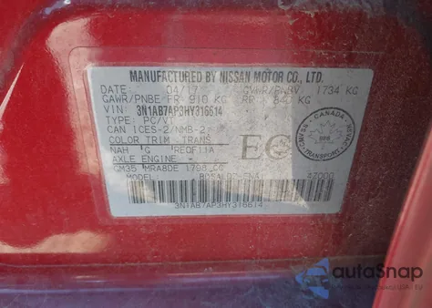 2017 Nissan Sentra z USA, uszkodzony, nr VIN 3N1AB7AP3HY316614